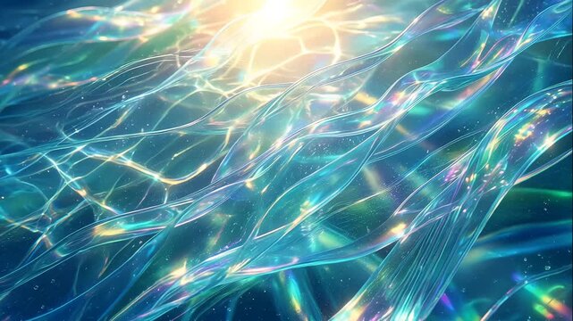 Crystal clear fluid waves with rainbow light refractions 4K loop background