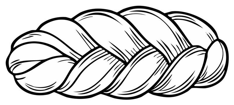 Illustration of a Braided loaf or bread in black and white, Detailed hand-drawn braid