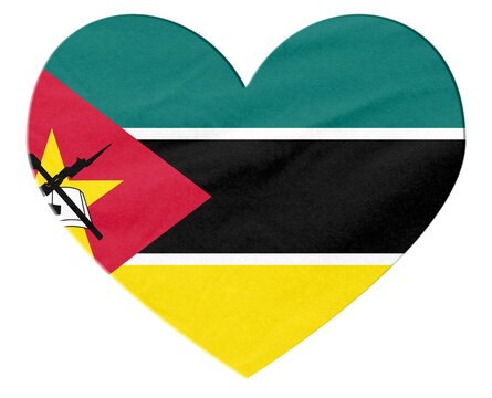 Mozambique national flag in heart shape showing love