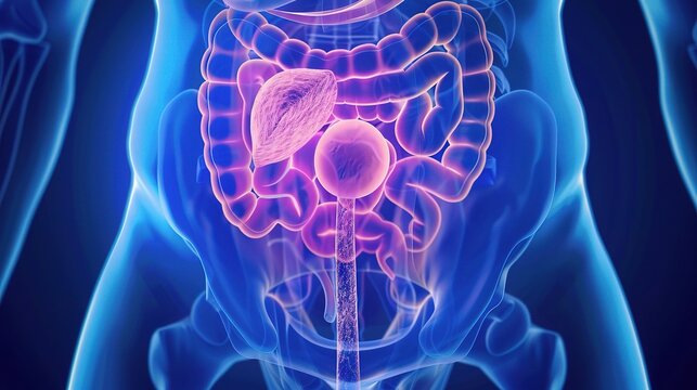 Medical illustration of bladder cancer focusing on urinary tract tumor pathology, cystoscopy diagnosis, clinical staging and comprehensive treatment for urological oncology research and education