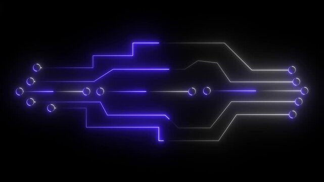 Abstract circuit board icon glowing neon lines. simple logotype icon concept. Close-up of computer processors technology concept black background.