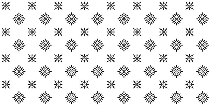 Star-shaped and square decorative elements, arranged in a checkerboard pattern. Black and white endless texture with abstract ornament. Vector seamless pattern for giftwrap, surface texture, printing