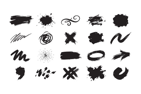 Black and white collection of miscellaneous including stars, clouds, and geometric shapes on transparent background
