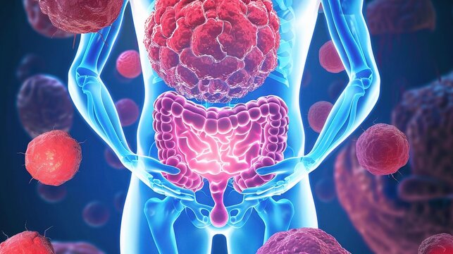 Medical illustration of bladder cancer focusing on urinary tract tumor pathology, cystoscopy diagnosis, clinical staging and comprehensive treatment for urological oncology research and education