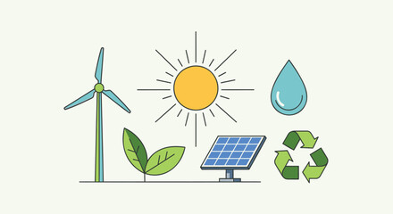 Obraz premium Eco friendly icons, sustainable energy symbols, green technology logos, renewable resources graphics