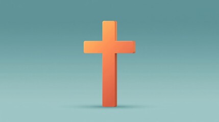 Obraz premium Modern Orange 3D Cross Symbol Centered on a Teal Gradient Background for Faith and Hope