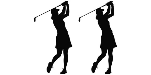 Naklejka premium Golf swing silhouette illustration, sports motion artwork, athletic design vector, dynamic movement composition, professional golfing character illustration