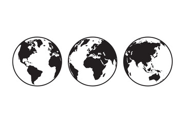 Obraz premium Black and white map with continents in circle isolated circle geography