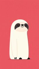 Fototapeta premium Adorable Cartoon White Sloth Character Design with Closed Eyes on a Red Background