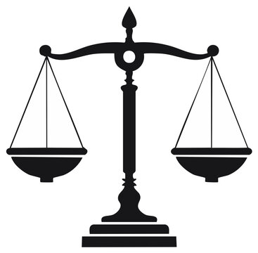 Silhouette illustration of a classic justice scale, representing law and balance.