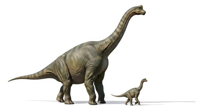Realistic Dinosaur Illustration of Adult and Young Brachiosaurus