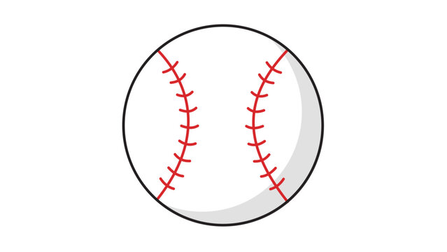 Modern Flat Baseball Vector Icon Illustration with Editable Stroke. Clean Minimalist Round Ball with Red Curved Stitching for Sports Design, Athletics, and Team Games. Scalable Graphic Element.