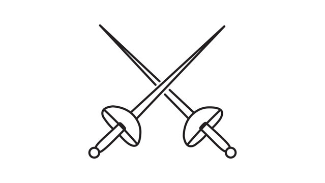 Crossed Fencing Epees Minimalist Black Line Vector Icon on White Background. Hand-traced illustration with editable stroke for customizable line weight, ideal for sports logos and web design.