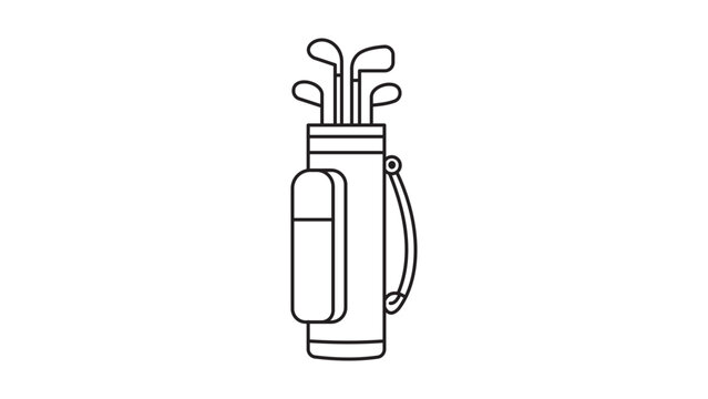 Professional Golf Bag Vector Icon with Clubs, Minimalist Black Line Art Illustration on White Background. Features Editable Stroke for Adjustable Line Weight, Perfect for Sports App Design.