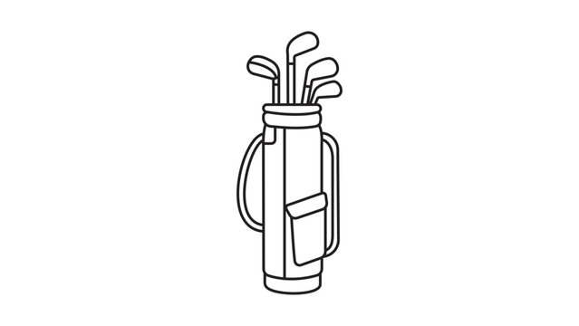 Golf Bag Editable Stroke Vector Icon. A minimalist black line illustration on a white background representing a tall golf bag with several clubs sticking out, perfect for sports and leisure designs.