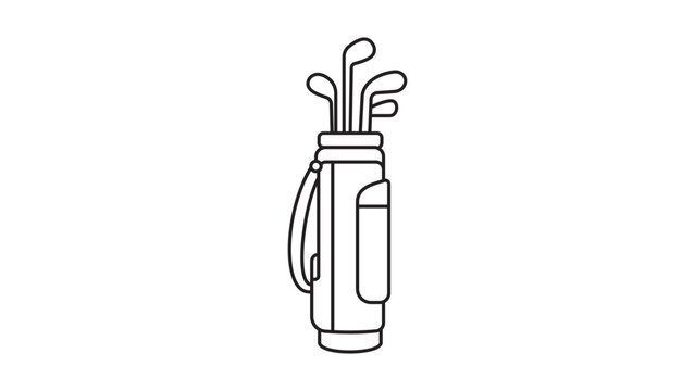 Minimalist Golf Bag with Clubs Vector Icon. Hand-drawn black line illustration on white background. Features editable stroke for customizable line weight. Perfect for sports and leisure design.