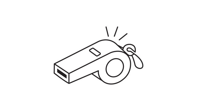 Minimalist Black Line Vector Icon of a Sports Coach Whistle on White Background. This Scalable Illustration Features Editable Strokes for Customizing Line Weight and Thickness in Graphic Design.