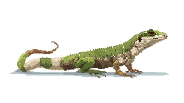 Green Lizard Reptile Pixel Art Illustration on White Background Isolated