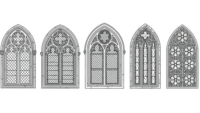 Historical gothic style stained glass window designs from medieval architecture