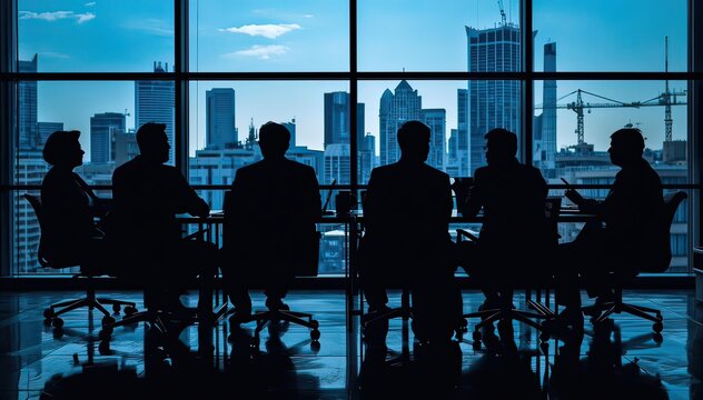 Business Meeting Silhouette in Conference Room