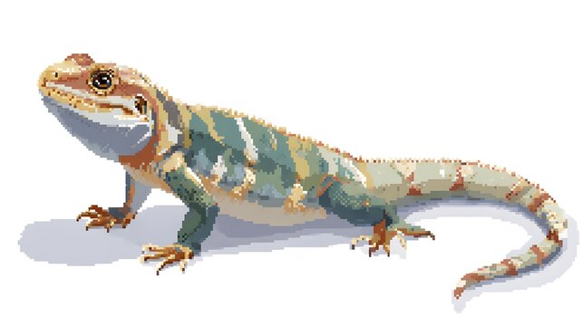 Green Lizard Reptile Pixel Art Illustration on White Background Isolated