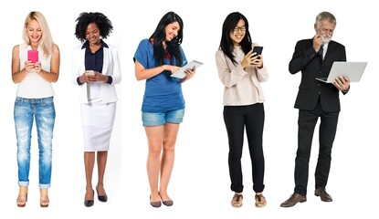 Obraz premium Diverse people using technology element set