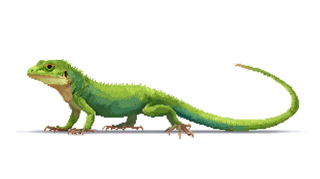 Green Lizard Reptile Pixel Art Illustration on White Background Isolated