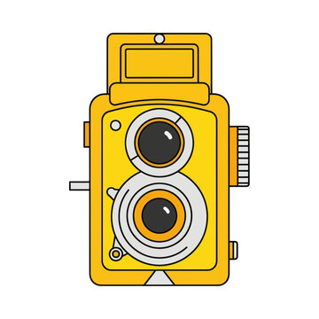 Retro Twin Lens Reflex Camera Illustration, Yellow Vintage Camera