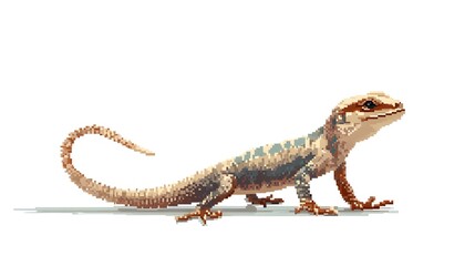 Fototapeta premium Orange Bearded Dragon Lizard Pixel Art Illustration on White Background