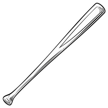 Black and white line art illustration of a wooden baseball bat.