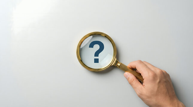 Magnifying glass with question mark on white background