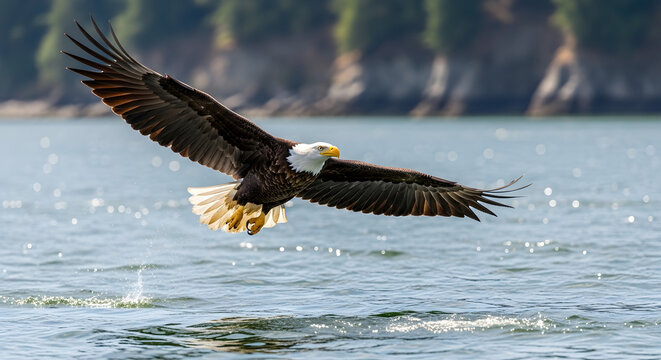 Majestic Eagle in Flight with Wings Fully Extended