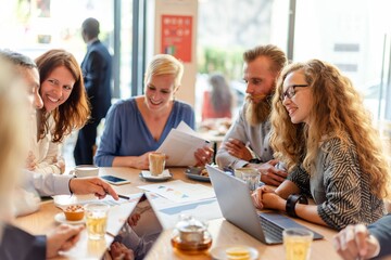 Obraz premium Collaborative meeting in cozy cafe
