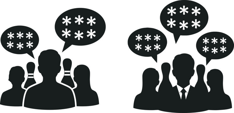Group conversation and gossip silhouettes sharing thoughts and rumors