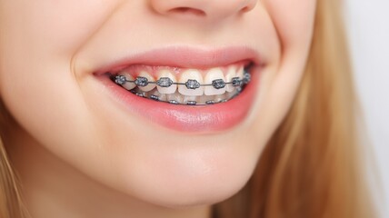 Fototapeta premium girl grinning and displaying her braces