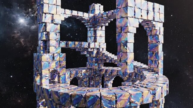Surreal Cubic Escher Staircase Illusion in Outer Space - Infinite Architecture