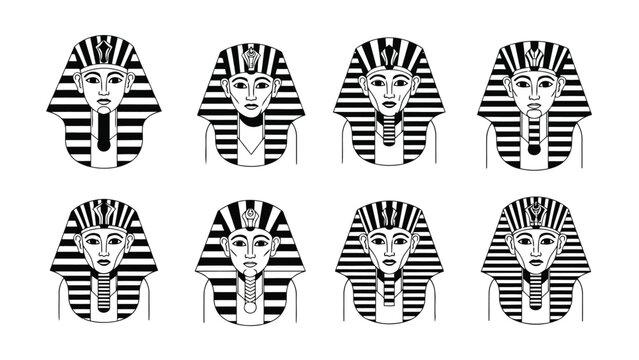 Ancient egyptian pharaohs depicted in traditional striped headgear