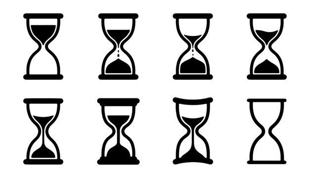Hourglass icons, sand timer symbols, vector graphics, time management illustrations