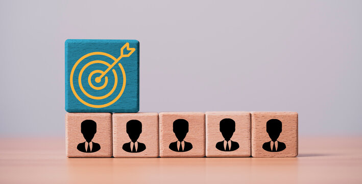Target audience segment concept with customer icons and goal symbol represent marketing strategy, customer target , business analytics, audience profiling and data decision for effect campaign success