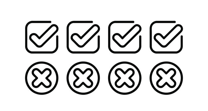 Checkmark icons with verified and rejected symbols in black and white