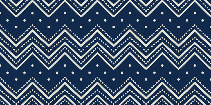 Navy Blue and Cream Tribal Zig Zag Pattern