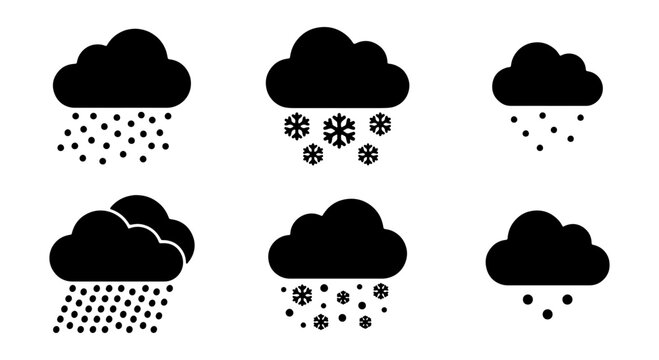 Weather icons, rain clouds, precipitation symbols, black