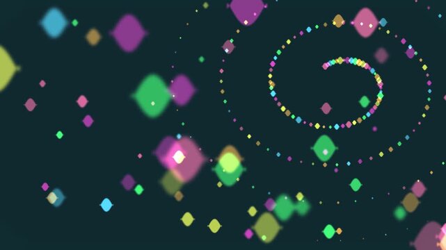 Futuristic holographic particles swirling in dark space with neon glow hologram
