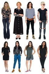 Obraz premium Diverse women standing confidently element set isolated on white