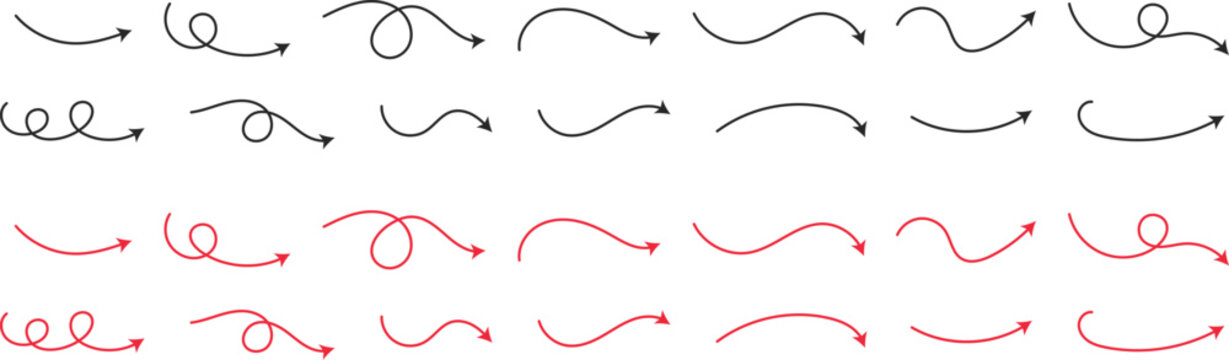  Dashed Curved Arrows. Directional pointer and flow symbols. Stippled line and arch arrow design. Curved dash arrow and movement icon
