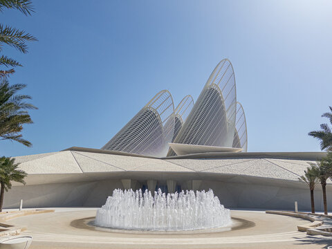 Zayed National Museum in the Saadiyat Cultural District, Abu Dhabi. Designed by Foster + Partners and inspired by the wing of a falcon in flight. Honouring the Founding Father, late Sheikh Zayed