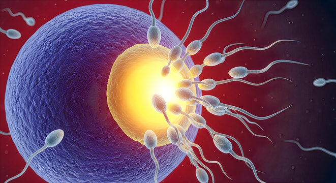 A sperm cell navigating through the ovum outer layer, biology