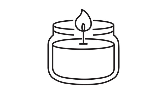 Minimalist Scented Candle in a Glass Jar with Burning Flame Editable Stroke Vector Icon. Clean Black Line Illustration for Spa, Relaxation, Aromatherapy, and Home Decor, Scalable Graphic Design