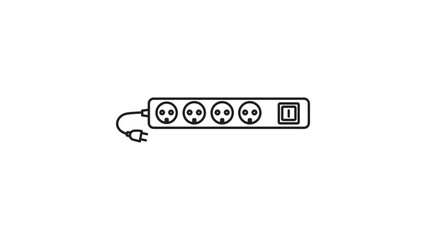 Obraz premium Longitudinal Surge Protector Hub with Four Circular Sockets and Master Switch. Minimalist Linear Extension Cable Illustration on White. Stroke-Customizable Graphic for Tech and Office Decor.