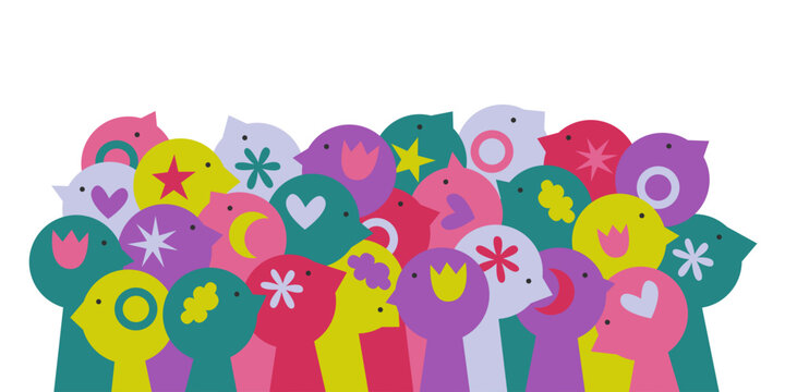 Diverse people team collaboration banner. Different brains and minds work and live together. Neurodiversity inclusion concept. Head silhouettes with various symbols.